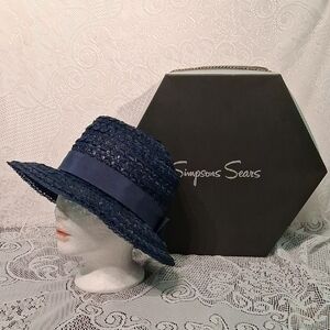 Vintage Navy Women's Hat With Simpson Sears Hat Box 3905
